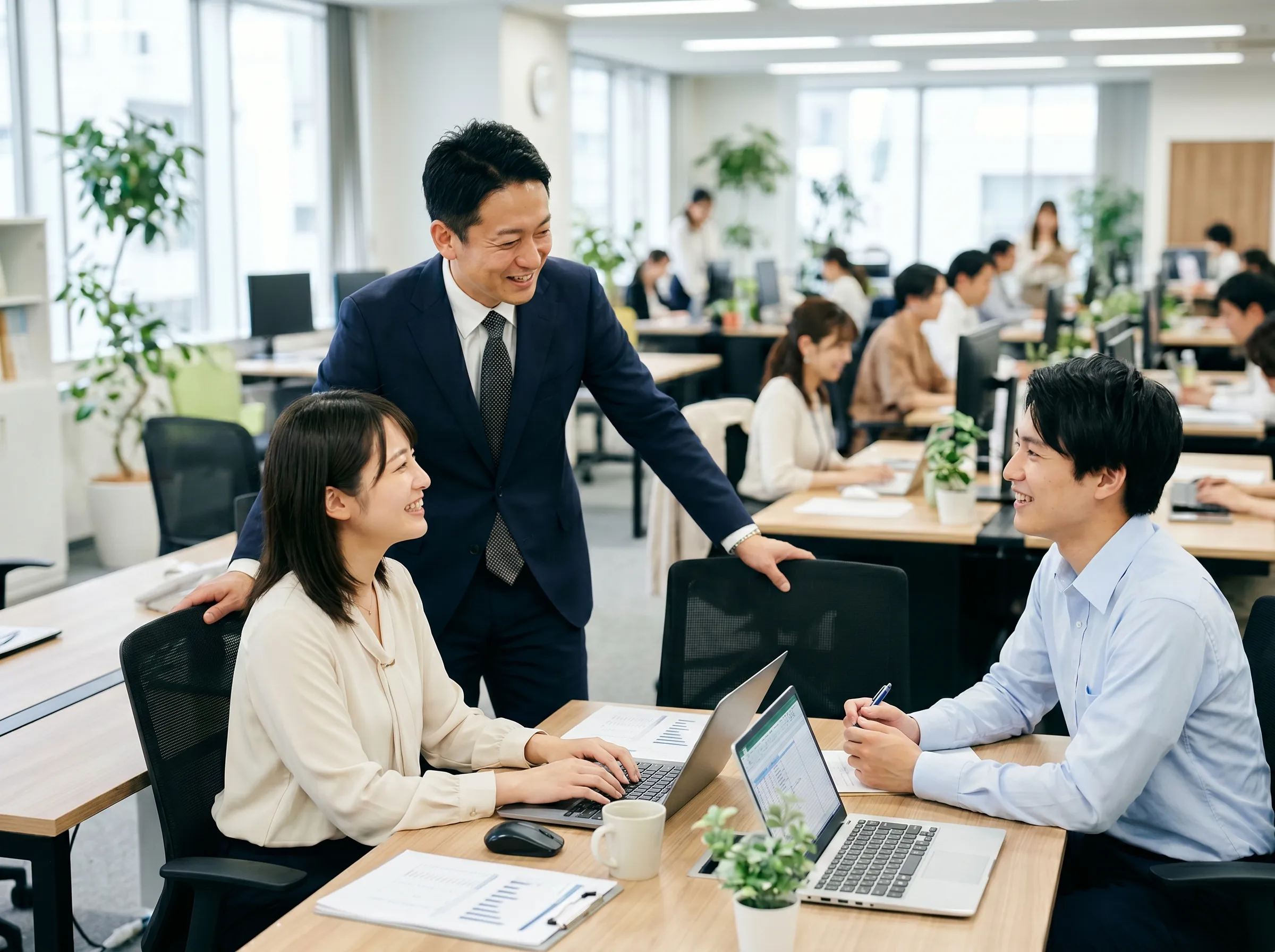 オフィスで人材について相談する企業担当者